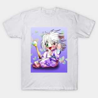 happy chibi elf sorcerer in a purple kimono T-Shirt